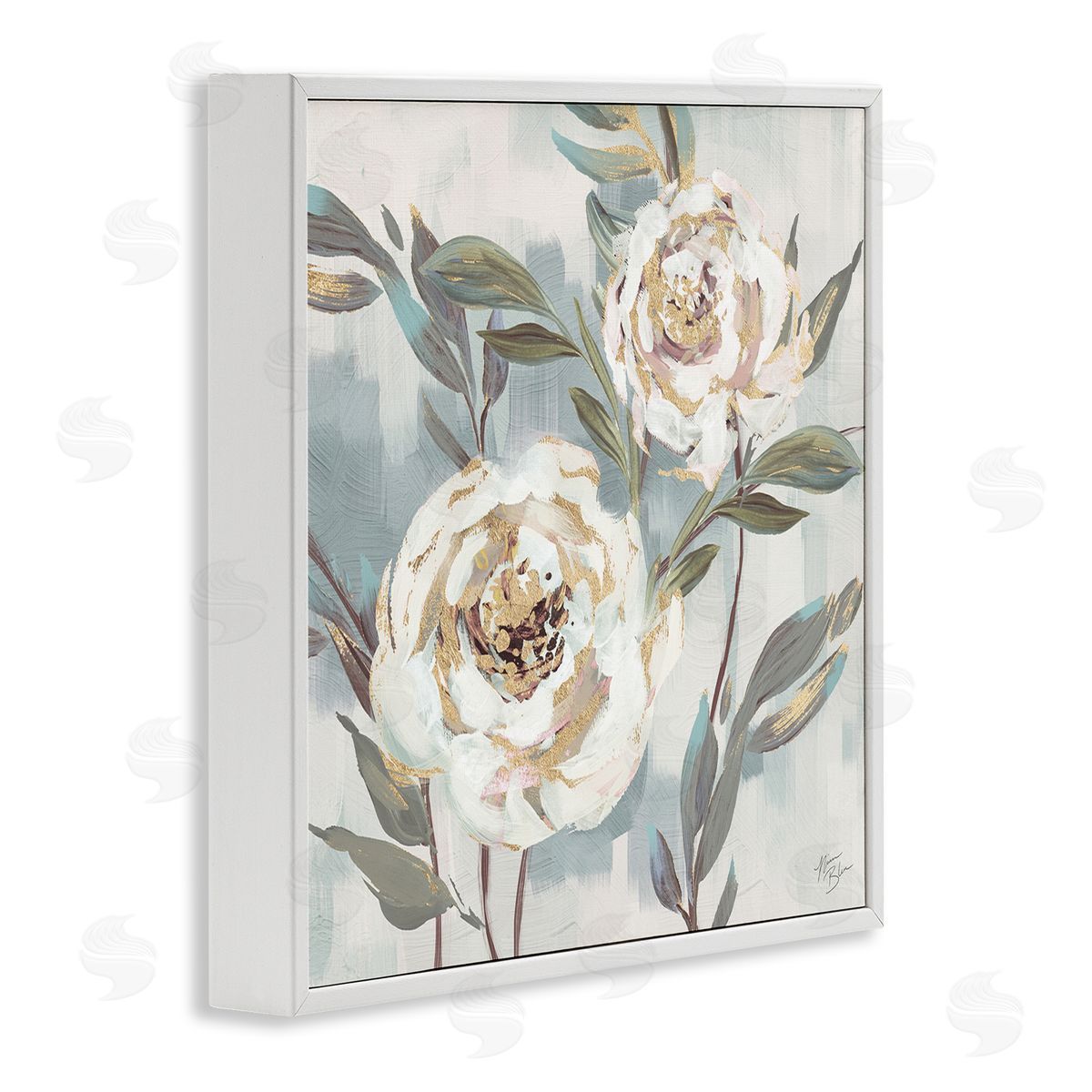 Two Country Blossoms White Frame Print Wall Art, Home Decor by Nina Blue