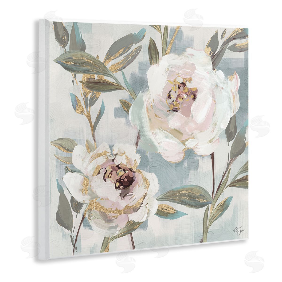 White Peony Duo Wood Plaque Wall Art, Home Decor by Nina Blue