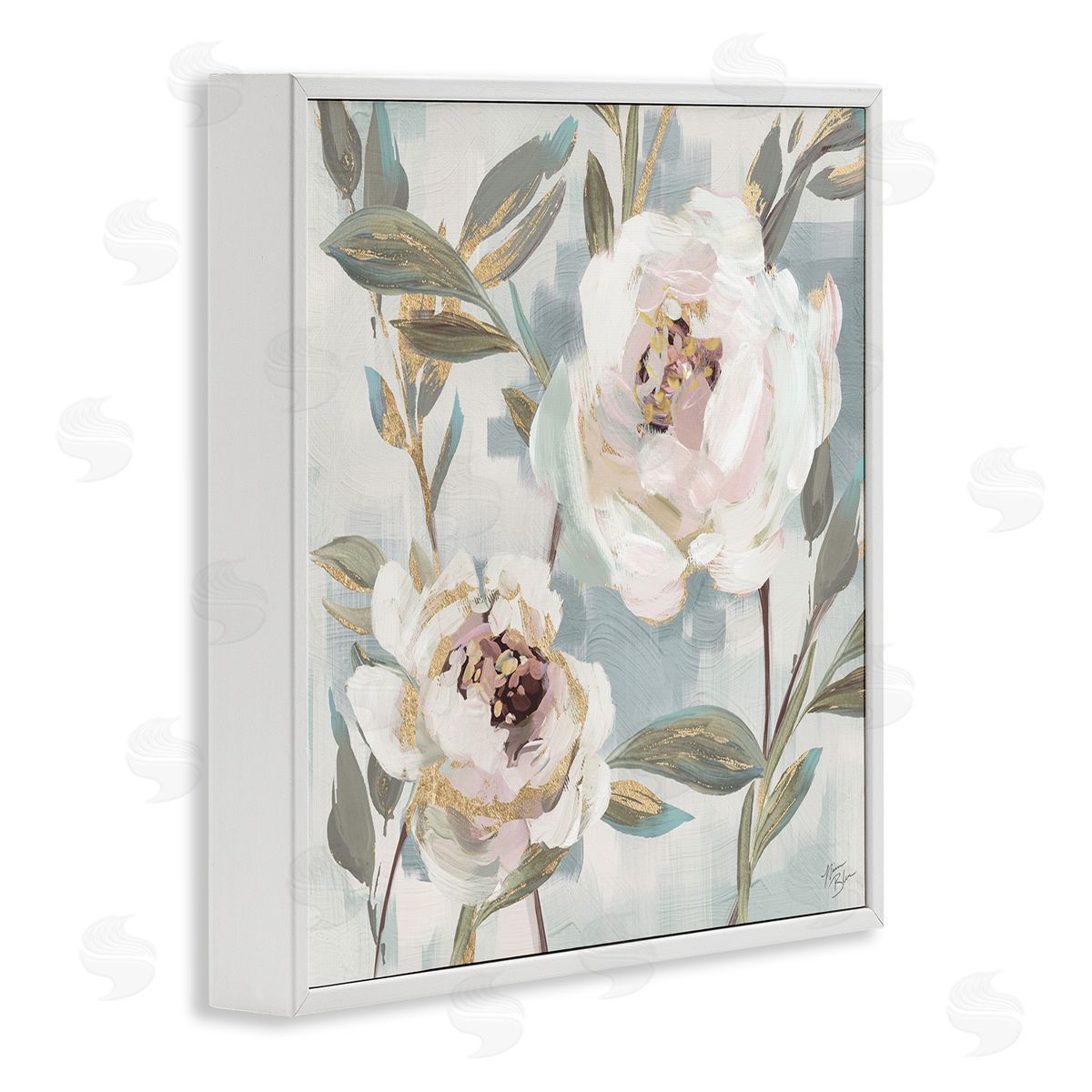 White Peony Duo White Frame Print Wall Art, Home Decor by Nina Blue