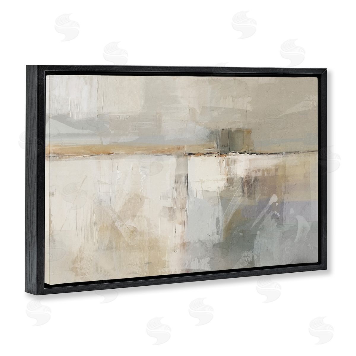 Shimmering Meadow Abstract Black Floating Frame Canvas Wall Art, Home Decor by Nina Blue