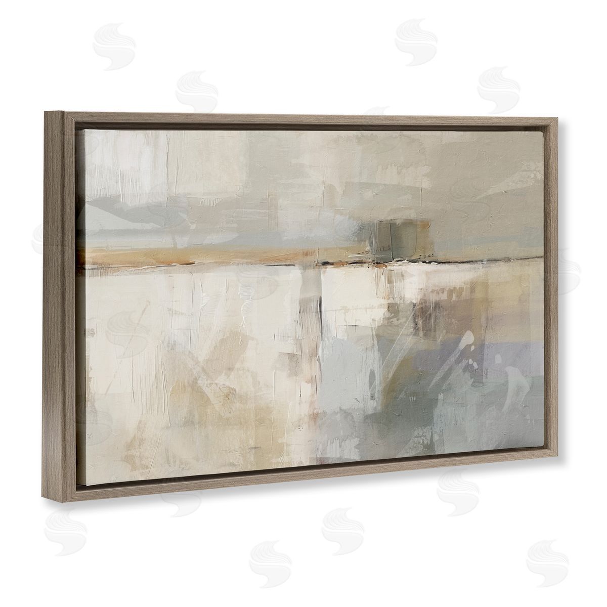 Shimmering Meadow Abstract Brown Floating Frame Canvas Wall Art, Home Decor by Nina Blue