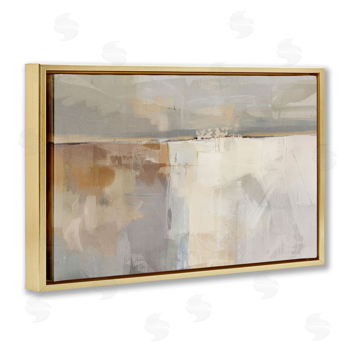 Shimmering Meadow Illusion Gold Floating Frame Canvas Wall Art, Home Decor by Nina Blue