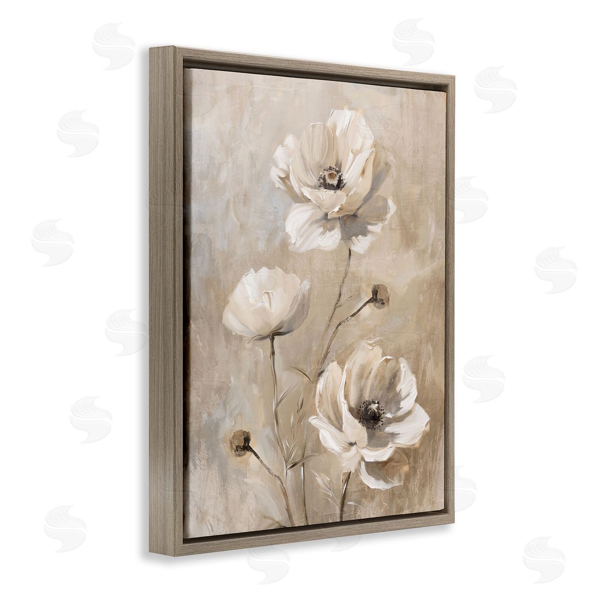 Neutral Country Flora Brown Floating Frame Canvas Wall Art, Home Decor by Nina Blue