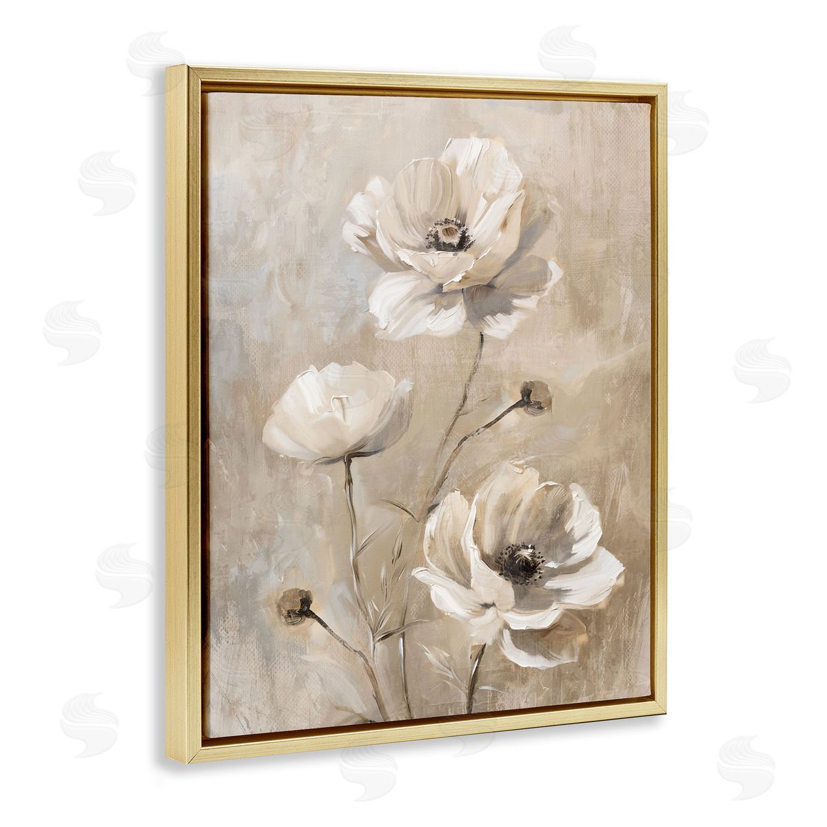 Neutral Country Flora Gold Floating Frame Canvas Wall Art, Home Decor by Nina Blue