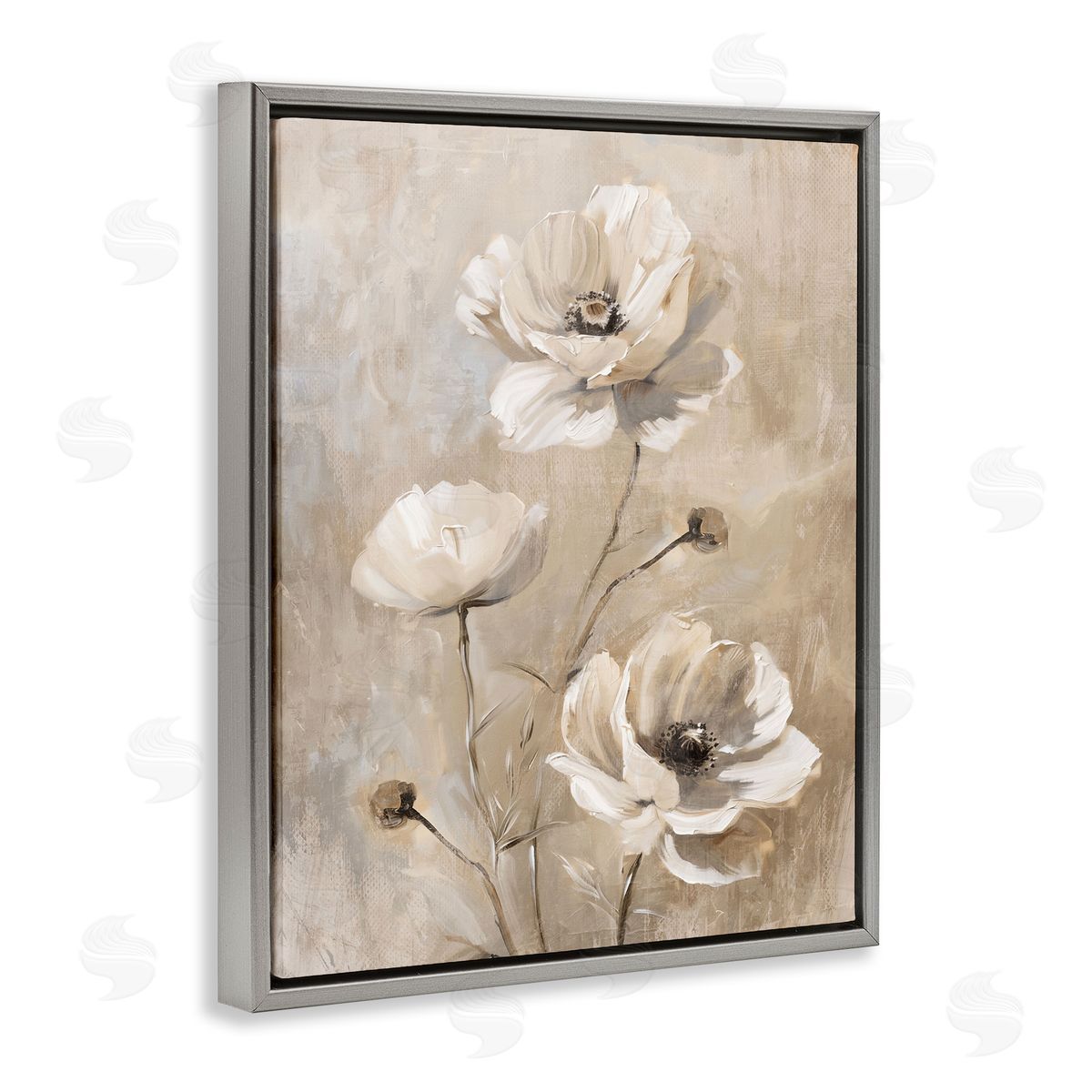 Neutral Country Flora Grey Floating Frame Canvas Wall Art, Home Decor by Nina Blue
