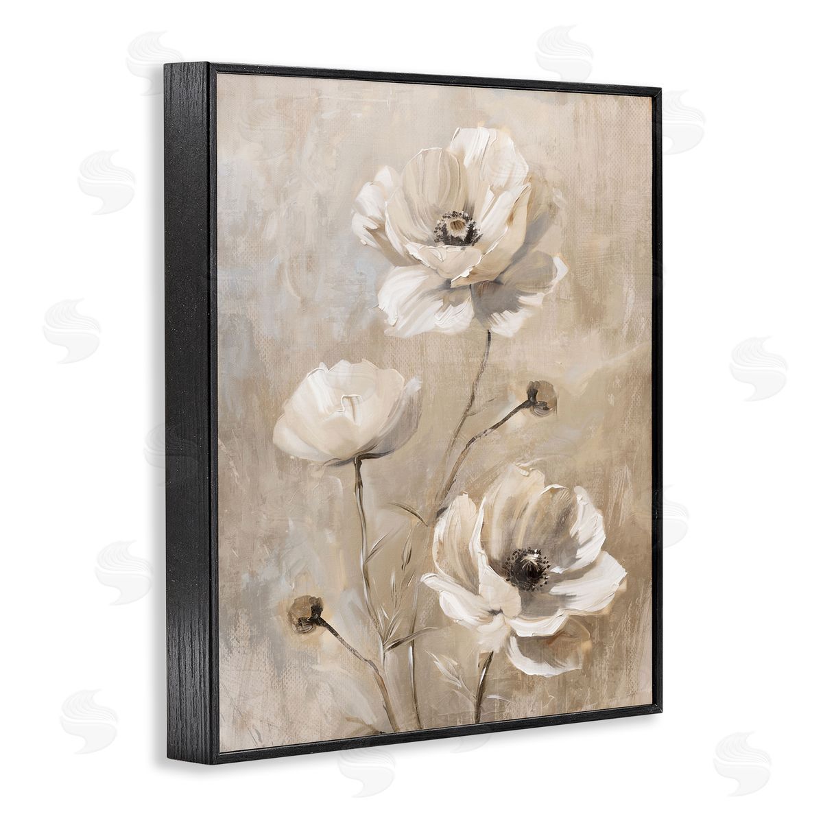 Neutral Country Flora Black Frame Print Wall Art, Home Decor by Nina Blue