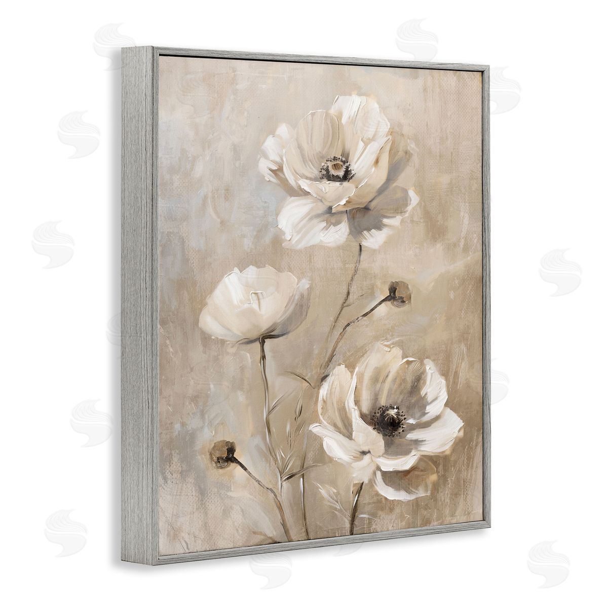 Neutral Country Flora Grey Frame Print Wall Art, Home Decor by Nina Blue