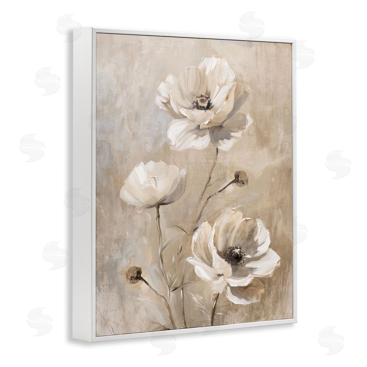 Neutral Country Flora White Frame Print Wall Art, Home Decor by Nina Blue