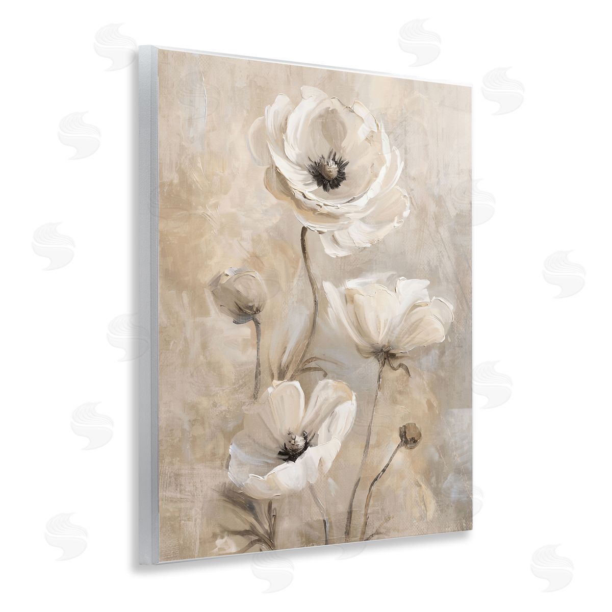 Natural Beige Poppies Wood Plaque Wall Art, Home Decor by Nina Blue