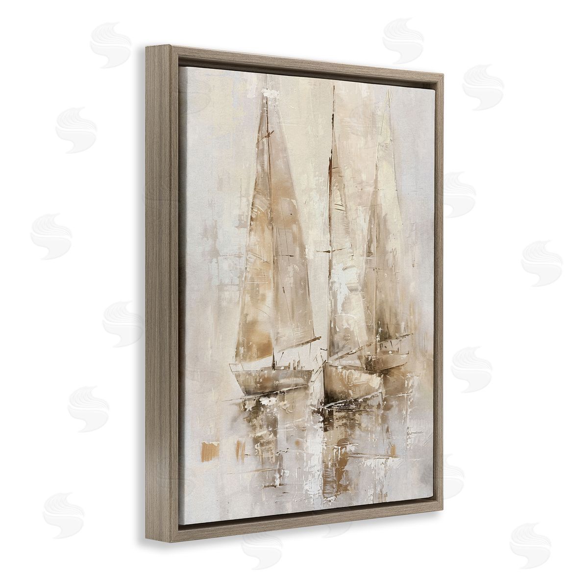 Neutral Sailing on Sea Brown Floating Frame Canvas Wall Art, Home Decor by Nina Blue