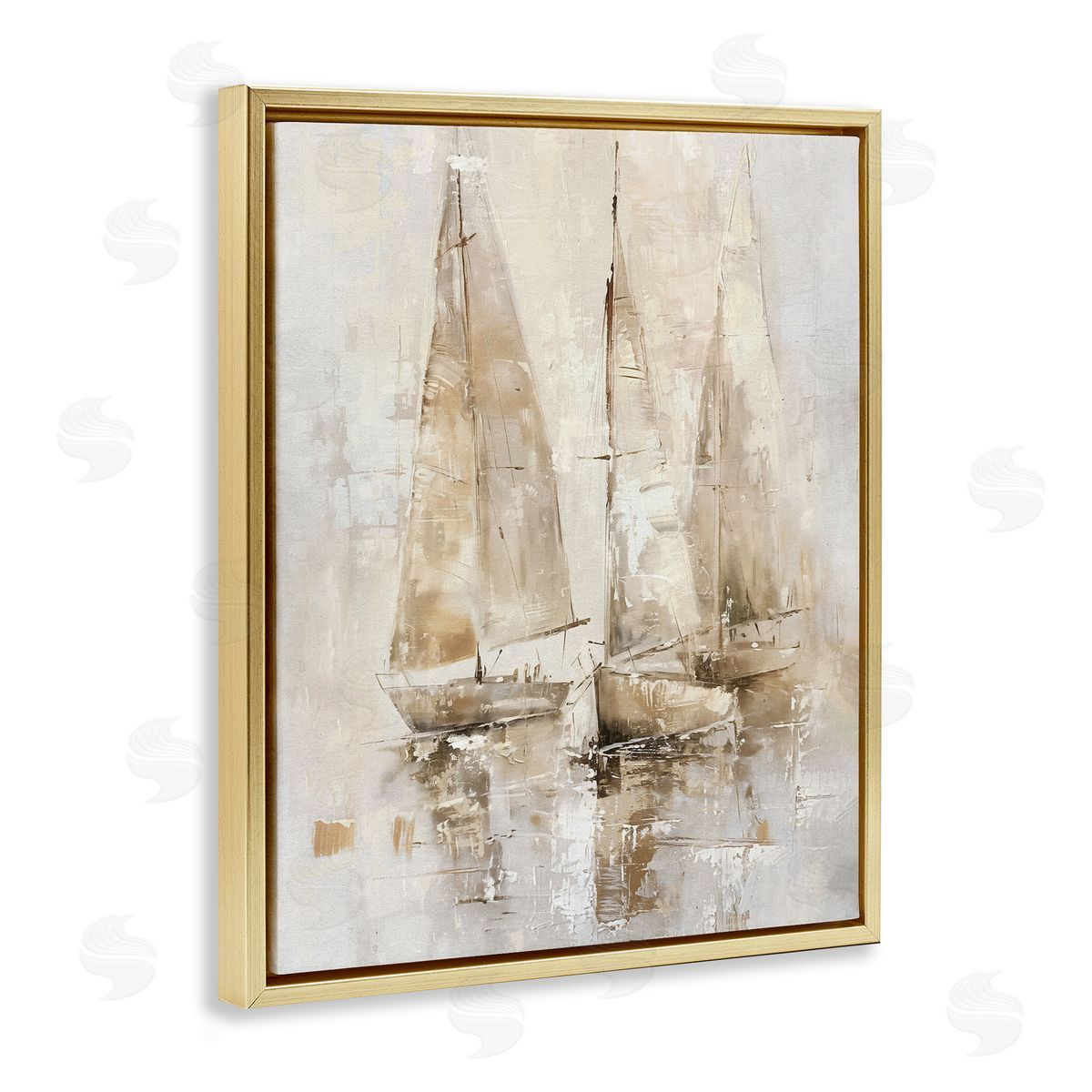 Neutral Sailing on Sea Gold Floating Frame Canvas Wall Art, Home Decor by Nina Blue
