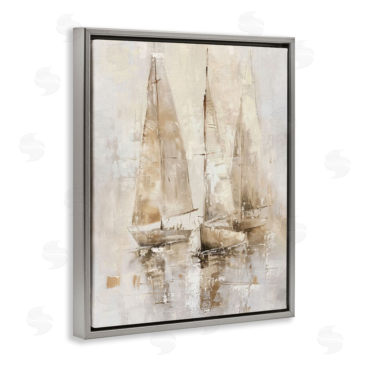 Neutral Sailing on Sea Grey Floating Frame Canvas Wall Art, Home Decor by Nina Blue