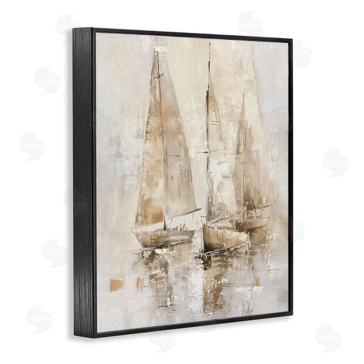 Neutral Sailing on Sea Black Frame Print Wall Art, Home Decor by Nina Blue