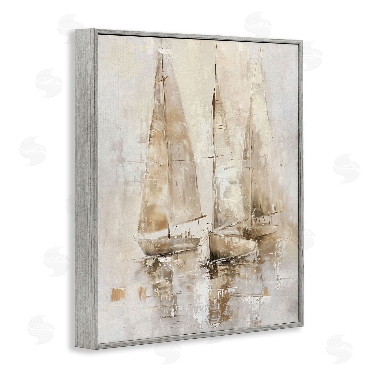 Neutral Sailing on Sea Grey Frame Print Wall Art, Home Decor by Nina Blue