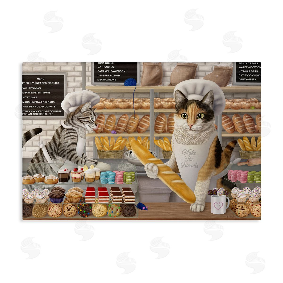 Meow Bakery Funny Cats Canvas Wall Art, Home Decor by Mehu Art