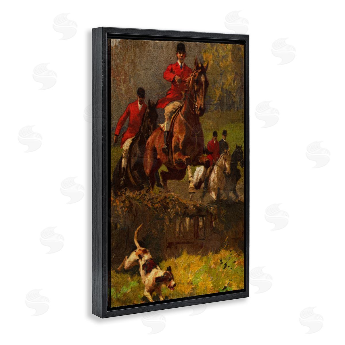 Classic Hunting Dog Scene Black Floating Frame Canvas Wall Art, Home Decor by Tina Higgins Designs, Inc.