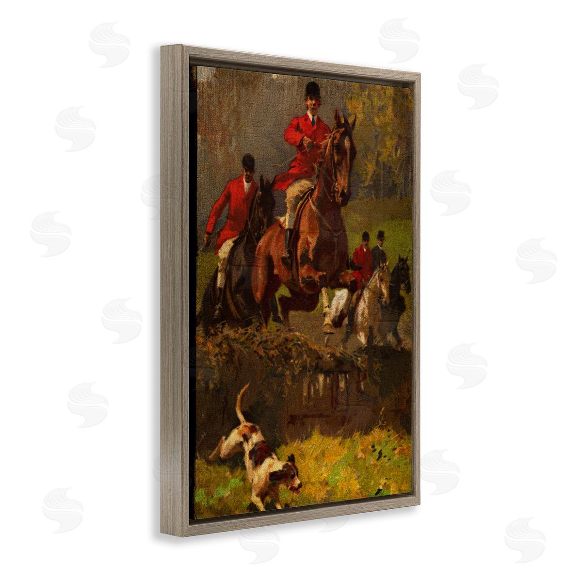 Classic Hunting Dog Scene Brown Floating Frame Canvas Wall Art, Home Decor by Tina Higgins Designs, Inc.