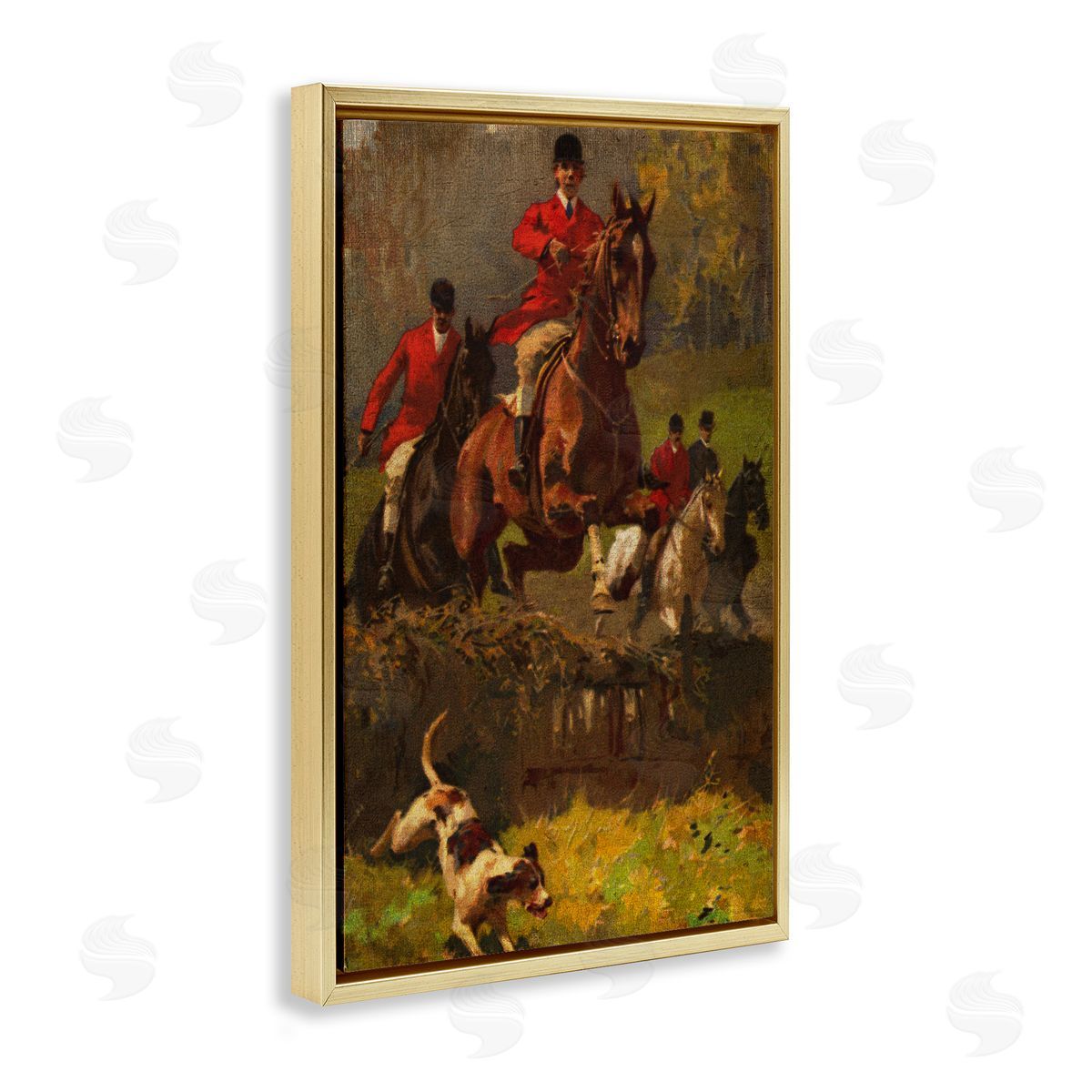 Classic Hunting Dog Scene Gold Floating Frame Canvas Wall Art, Home Decor by Tina Higgins Designs, Inc.