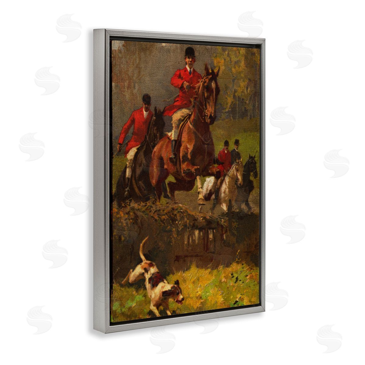 Classic Hunting Dog Scene Grey Floating Frame Canvas Wall Art, Home Decor by Tina Higgins Designs, Inc.