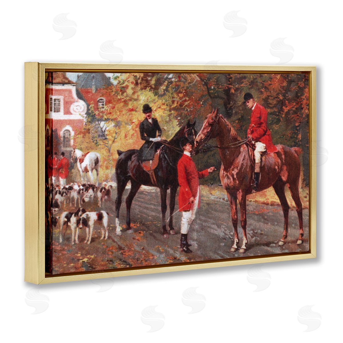 Vintage Horses & Jockeys Gold Floating Frame Canvas Wall Art, Home Decor by Tina Higgins Designs, Inc.