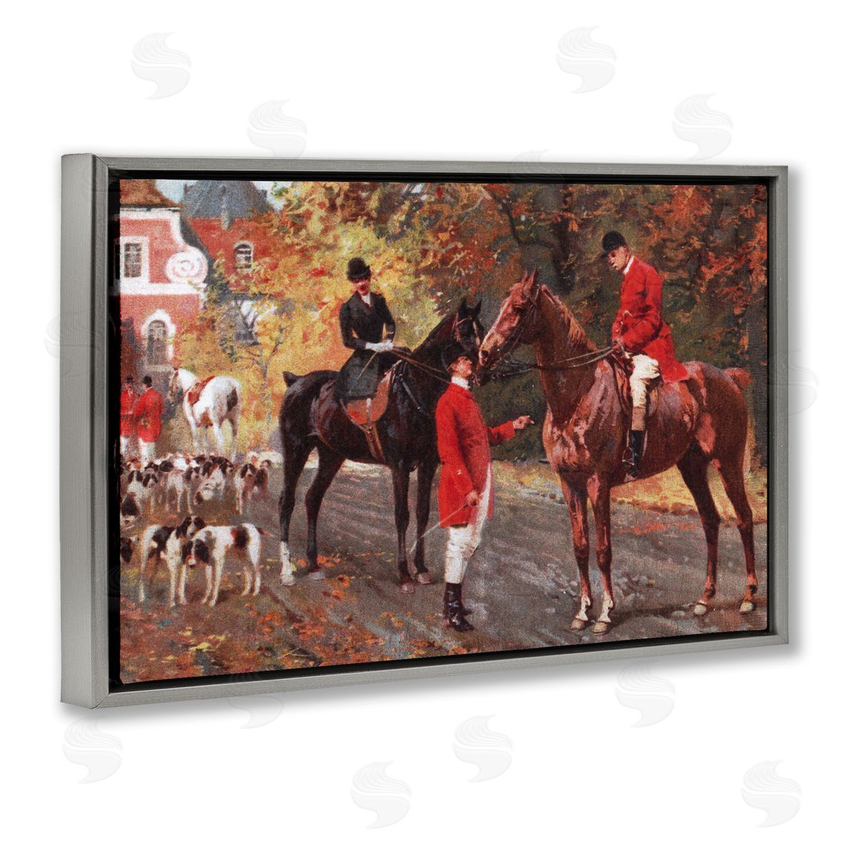 Vintage Horses & Jockeys Grey Floating Frame Canvas Wall Art, Home Decor by Tina Higgins Designs, Inc.