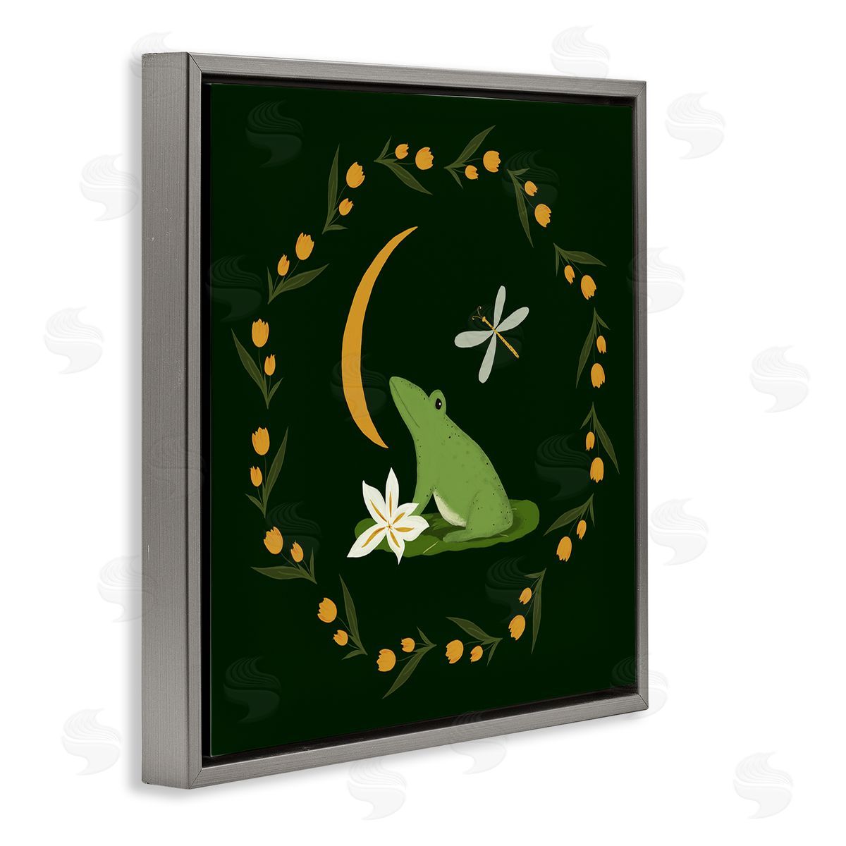 Frog & Moon Garland Grey Floating Frame Canvas Wall Art, Home Decor by Michelle Ingari Designs