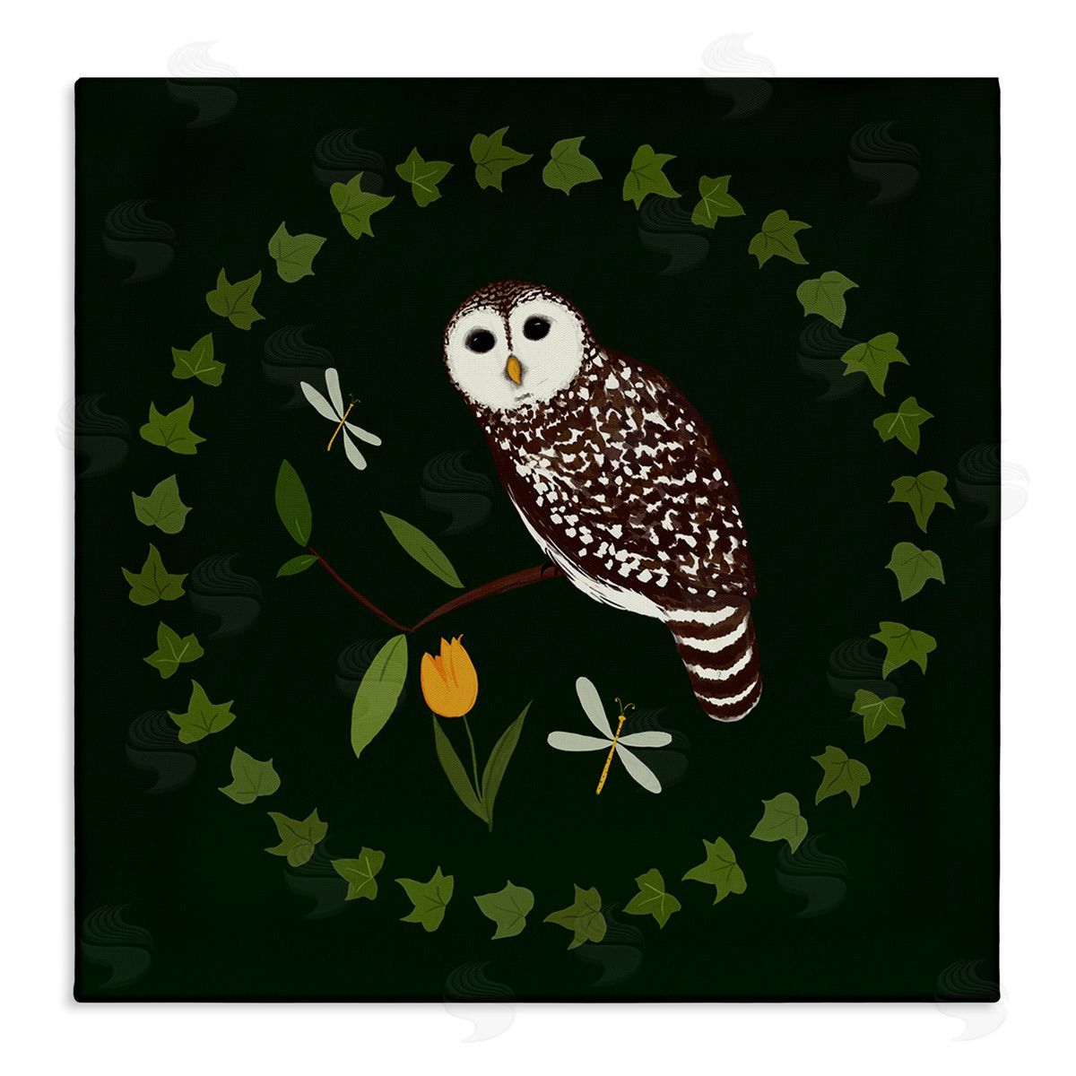 Owl & Tulip Wreath Canvas Wall Art, Home Decor by Michelle Ingari Designs