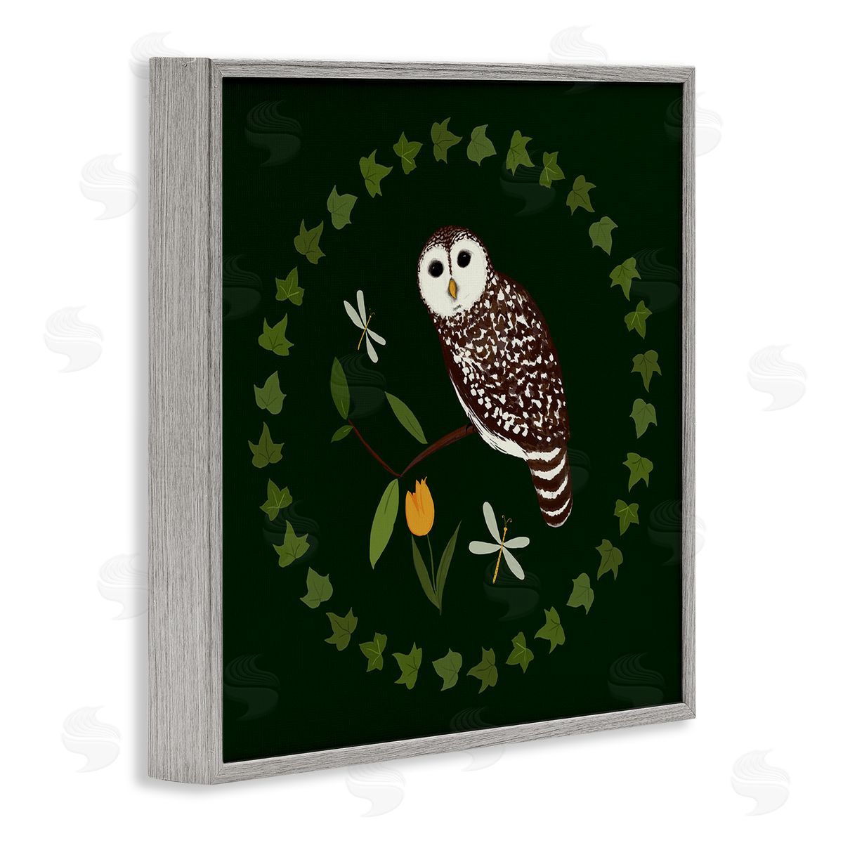 Owl & Tulip Wreath Grey Frame Print Wall Art, Home Decor by Michelle Ingari Designs