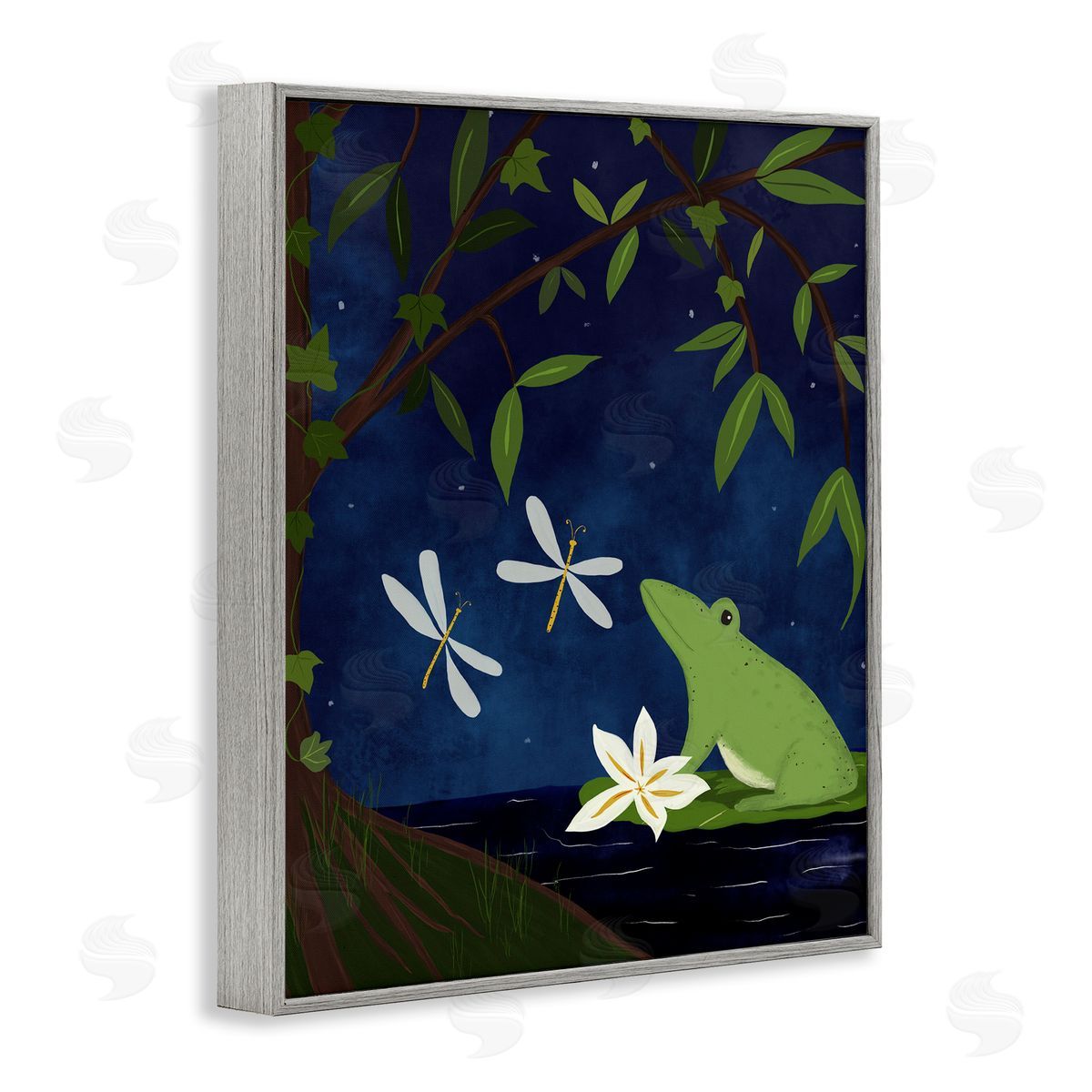 Frog in Night Forest Grey Frame Print Wall Art, Home Decor by Michelle Ingari Designs