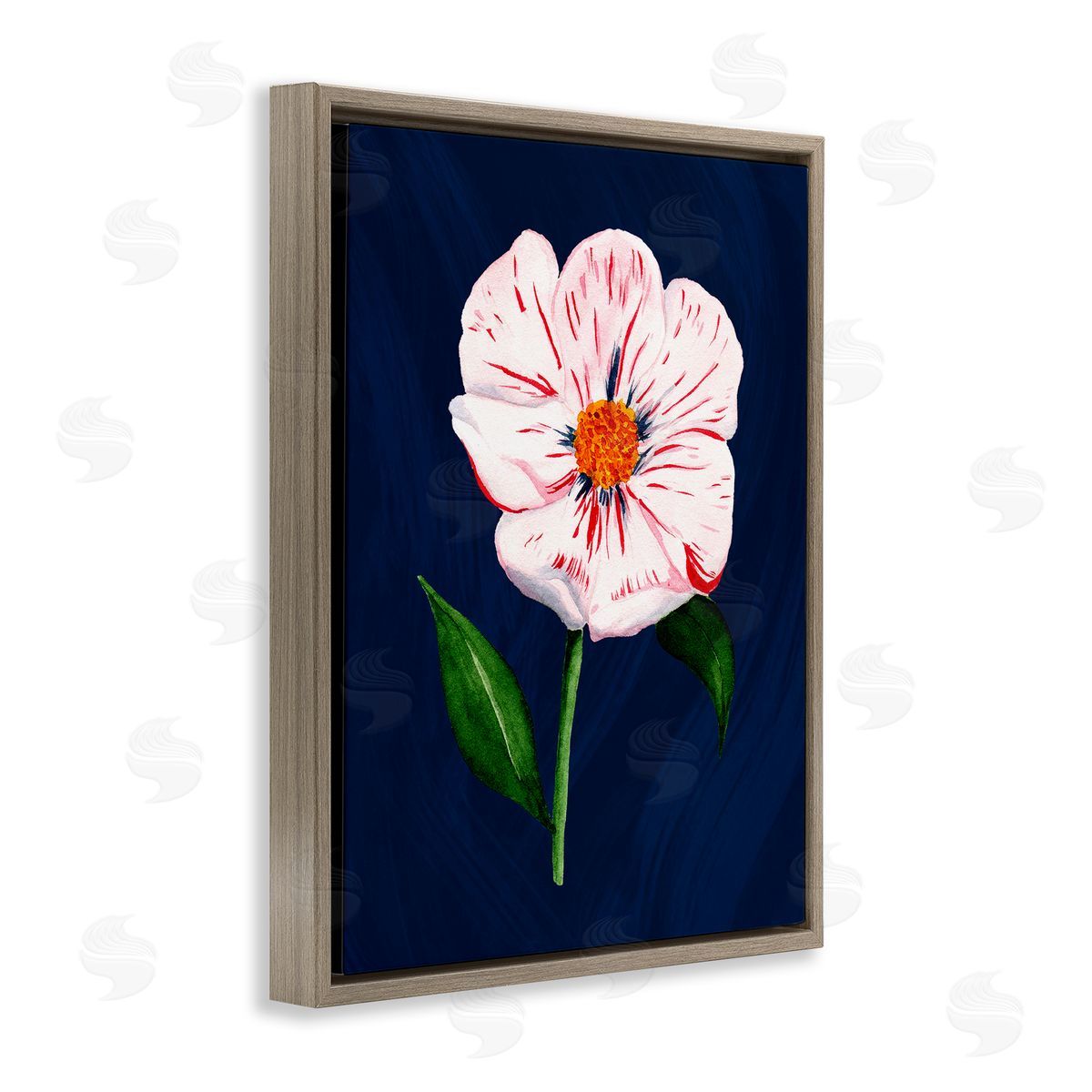 Single Cherry Blossom Bloom Brown Floating Frame Canvas Wall Art, Home Decor by Michelle Ingari Designs