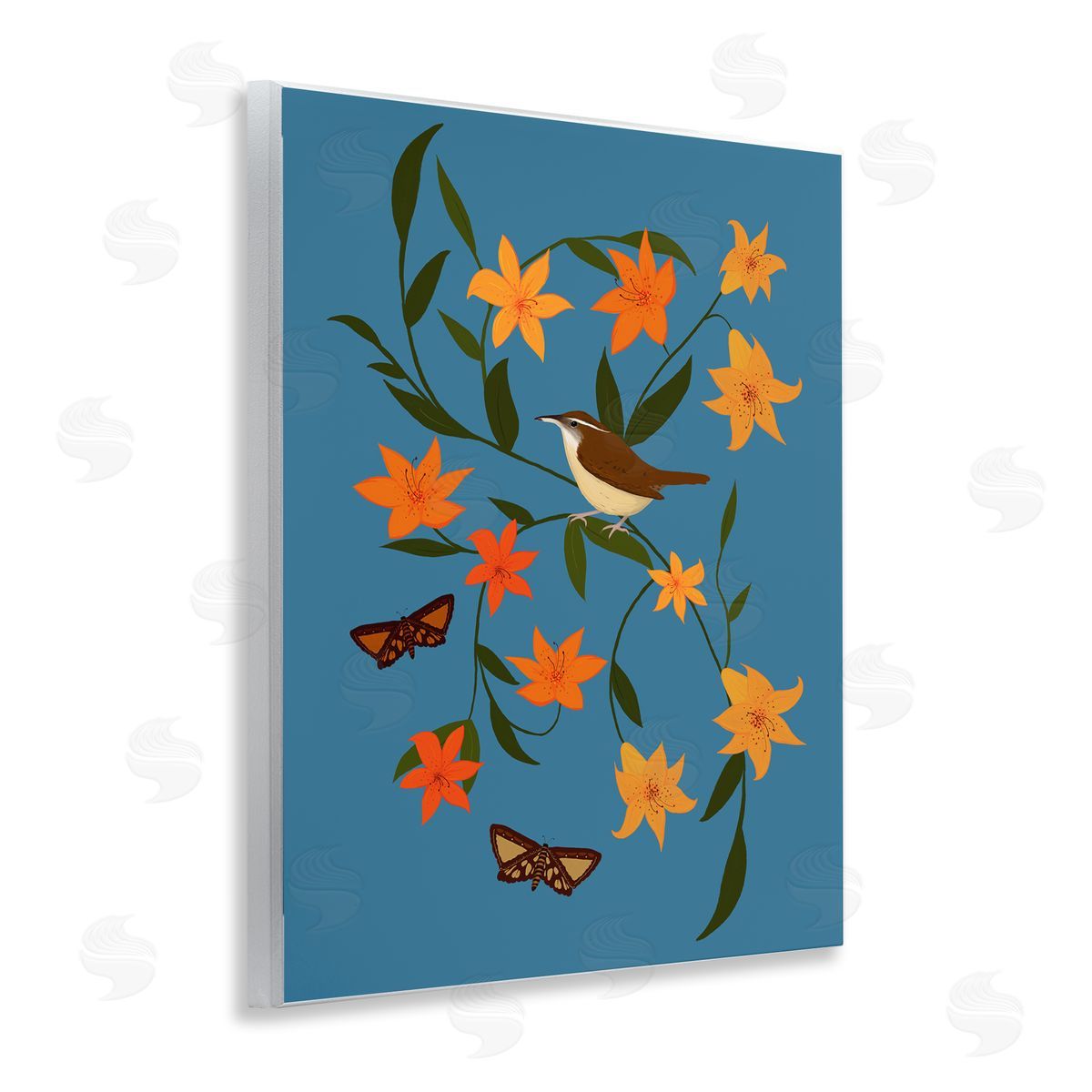 Sparrow on Lily Bunches Wood Plaque Wall Art, Home Decor by Michelle Ingari Designs