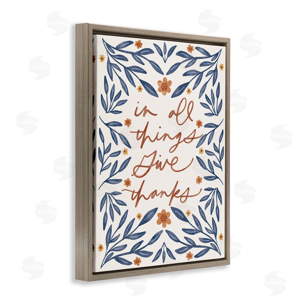 Give Thanks Botanical Brown Floating Frame Canvas Wall Art, Home Decor by Amanda Houston