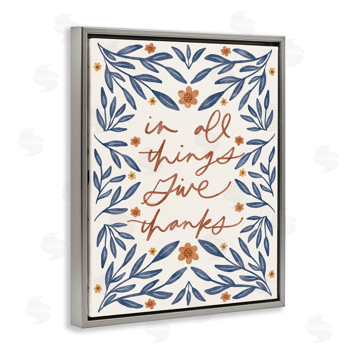 Give Thanks Botanical Grey Floating Frame Canvas Wall Art, Home Decor by Amanda Houston