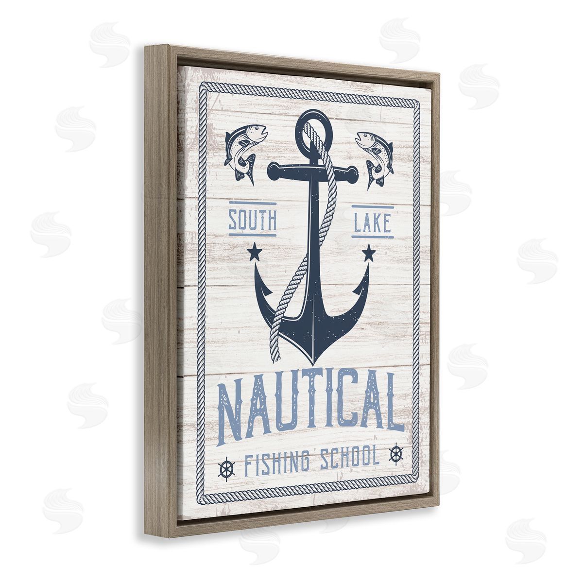 Nautical Fishing School Brown Floating Frame Canvas Wall Art, Home Decor by Angela Nickeas