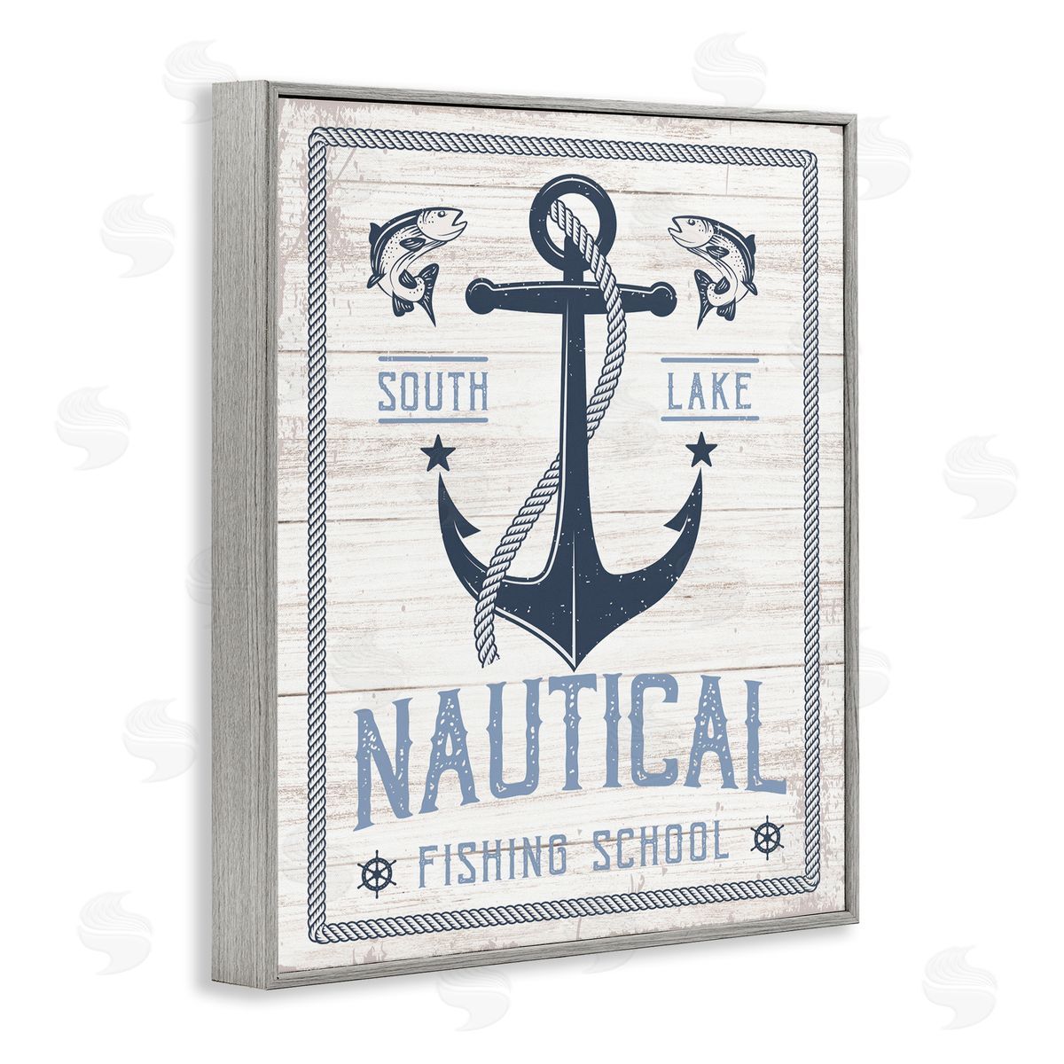 Nautical Fishing School Grey Frame Print Wall Art, Home Decor by Angela Nickeas