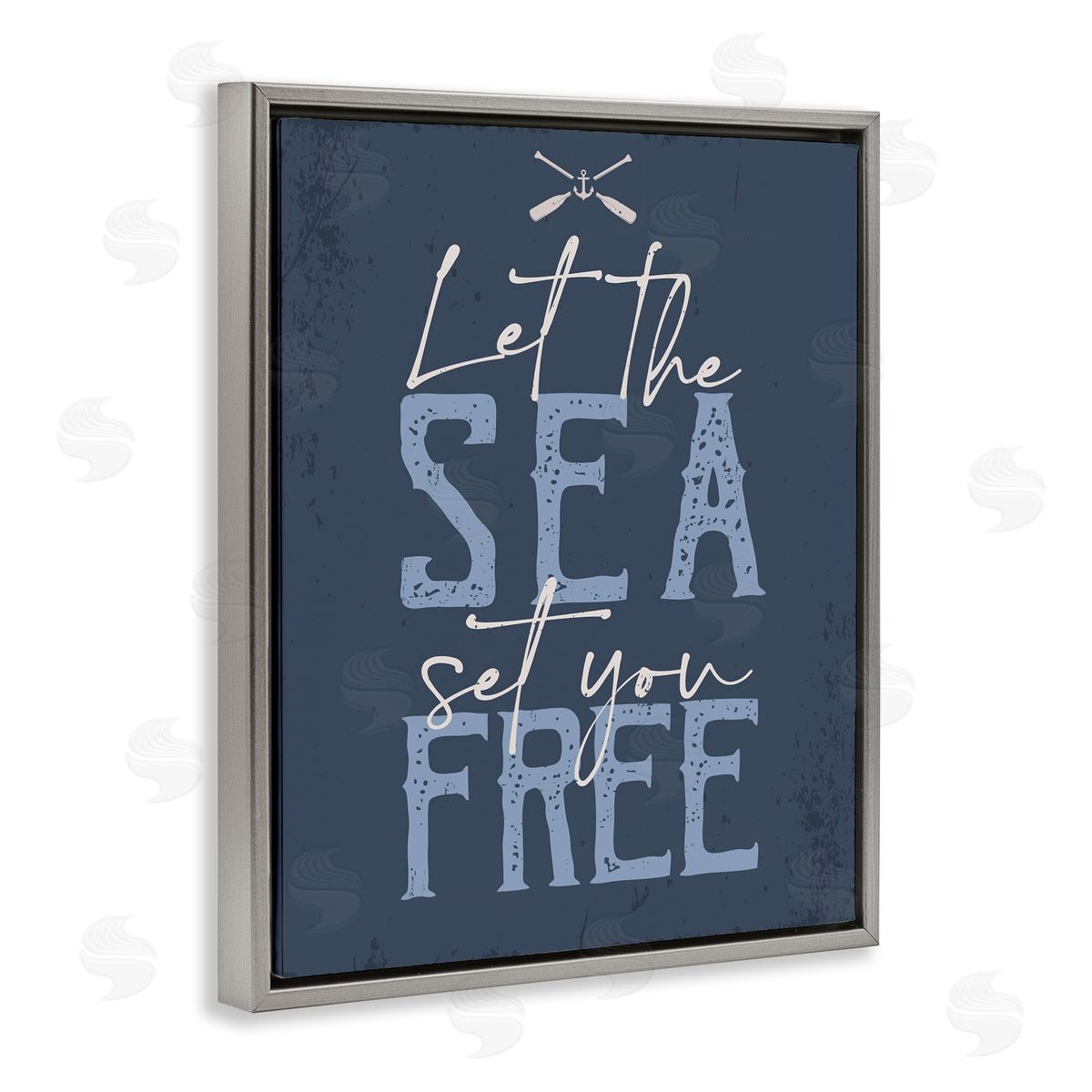 Sea Set You Free Grey Floating Frame Canvas Wall Art, Home Decor by Angela Nickeas