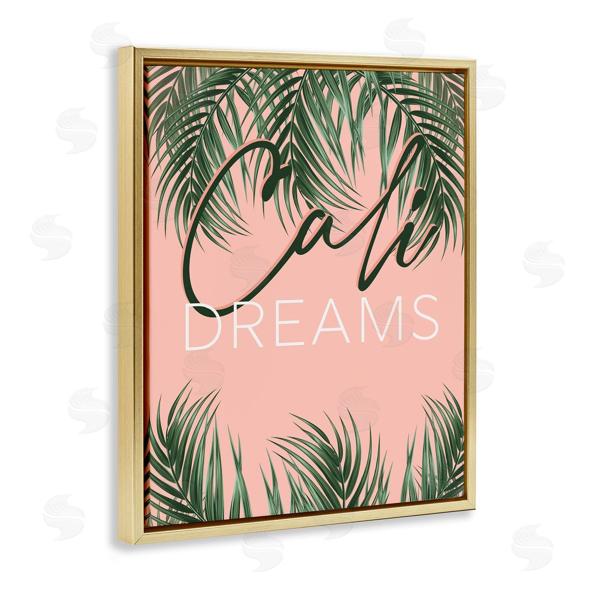 Cali Dreams on Palms Gold Floating Frame Canvas Wall Art, Home Decor by Angela Nickeas