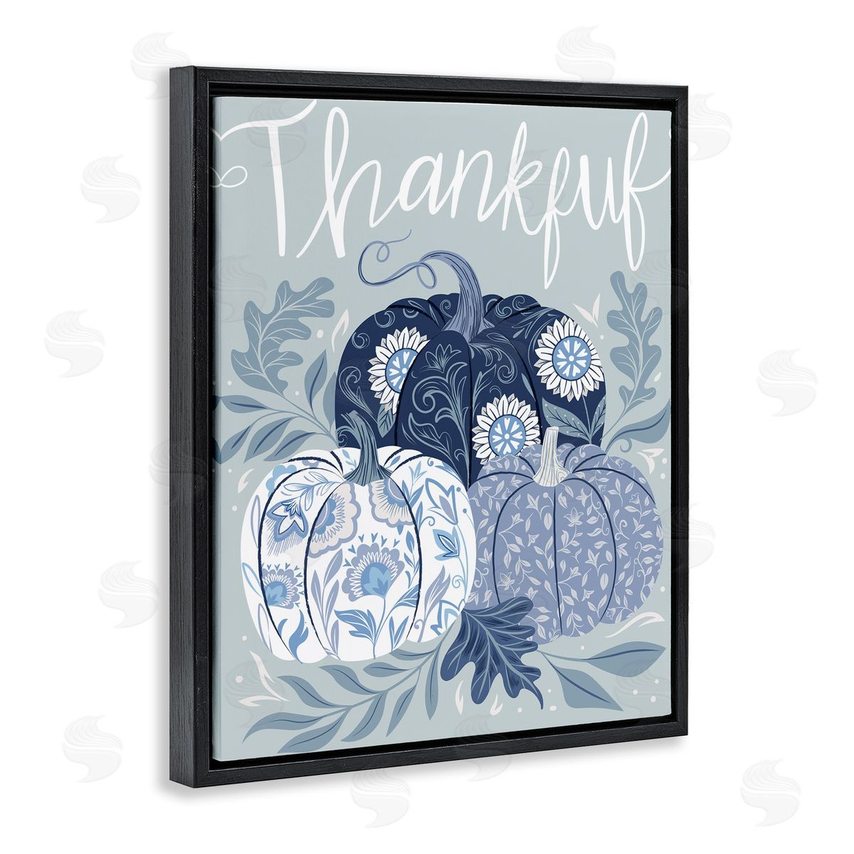 Thankful Ornate Floral Pumpkins Black Floating Frame Canvas Wall Art, Home Decor by Arrolynn Weiderhold