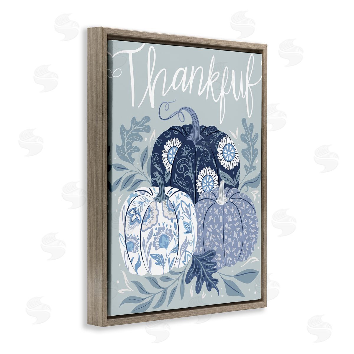 Thankful Ornate Floral Pumpkins Brown Floating Frame Canvas Wall Art, Home Decor by Arrolynn Weiderhold