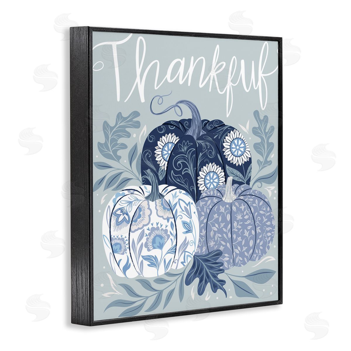 Thankful Ornate Floral Pumpkins Black Frame Print Wall Art, Home Decor by Arrolynn Weiderhold