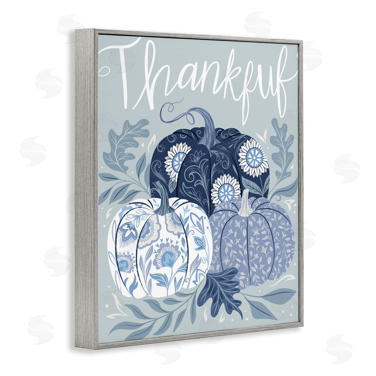 Thankful Ornate Floral Pumpkins Grey Frame Print Wall Art, Home Decor by Arrolynn Weiderhold