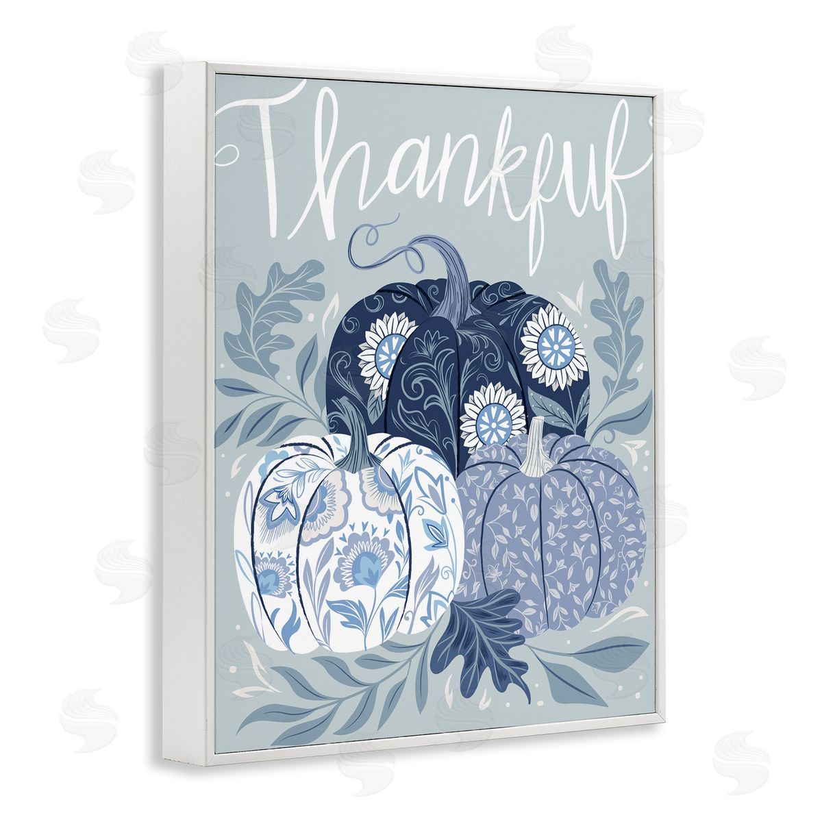 Thankful Ornate Floral Pumpkins White Frame Print Wall Art, Home Decor by Arrolynn Weiderhold