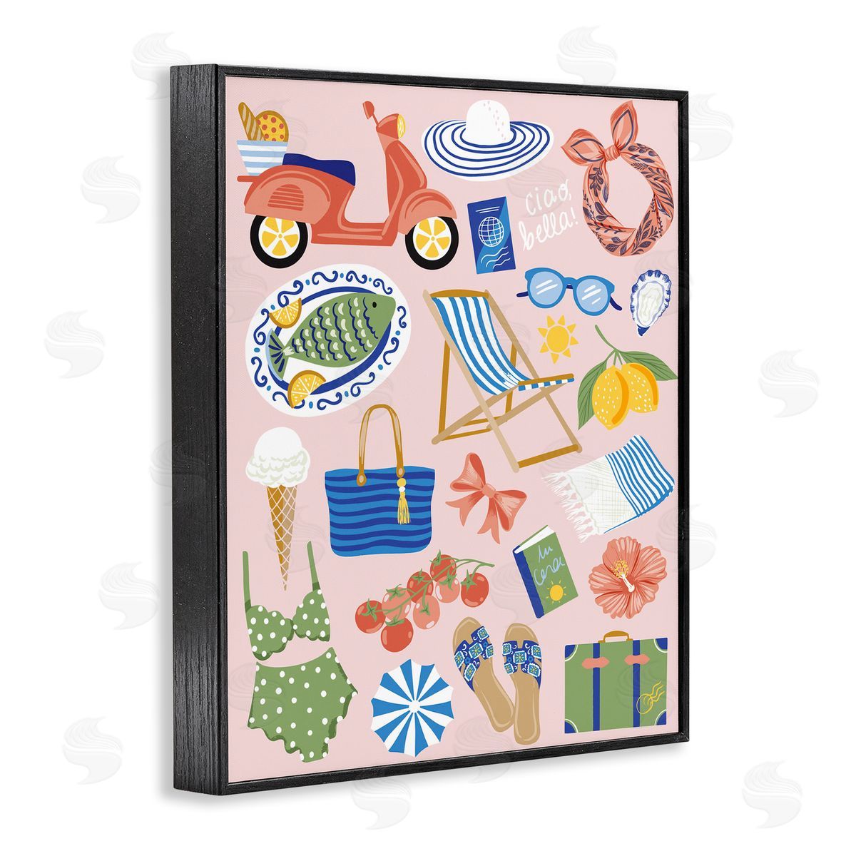 Mediterranean Coast Necessities Black Frame Print Wall Art, Home Decor by Arrolynn Weiderhold