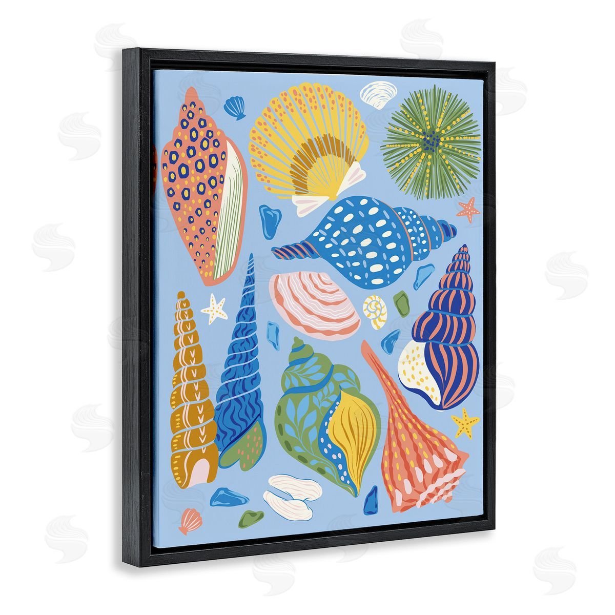 Summer Fun Seashells Black Floating Frame Canvas Wall Art, Home Decor by Arrolynn Weiderhold