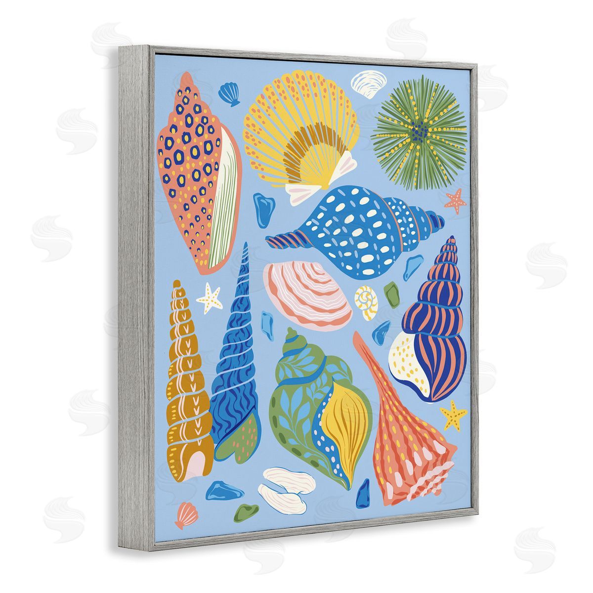 Summer Fun Seashells Grey Frame Print Wall Art, Home Decor by Arrolynn Weiderhold