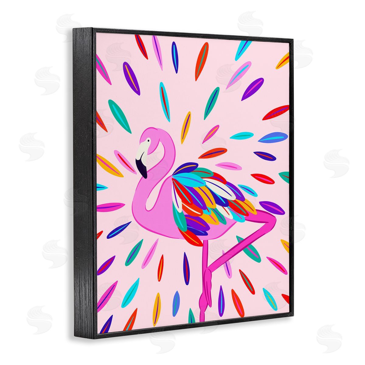 Flamingo Feather Flair Black Frame Print Wall Art, Home Decor by Catalina Aguirre