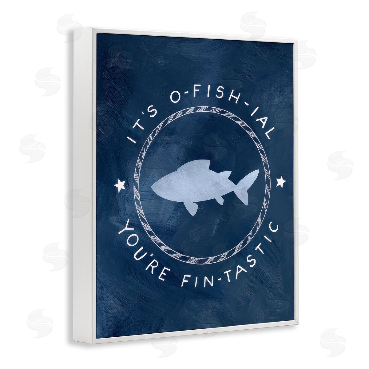 Officially Fantastic Fish Pun White Frame Print Wall Art, Home Decor by Caverly Smith