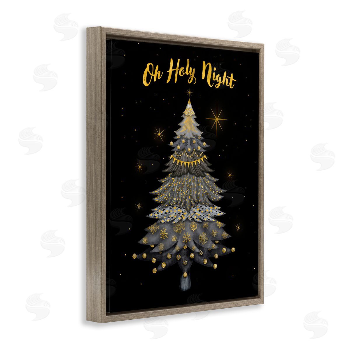 Oh Holy Night Winter Tree Brown Floating Frame Canvas Wall Art, Home Decor by Darlene Seale