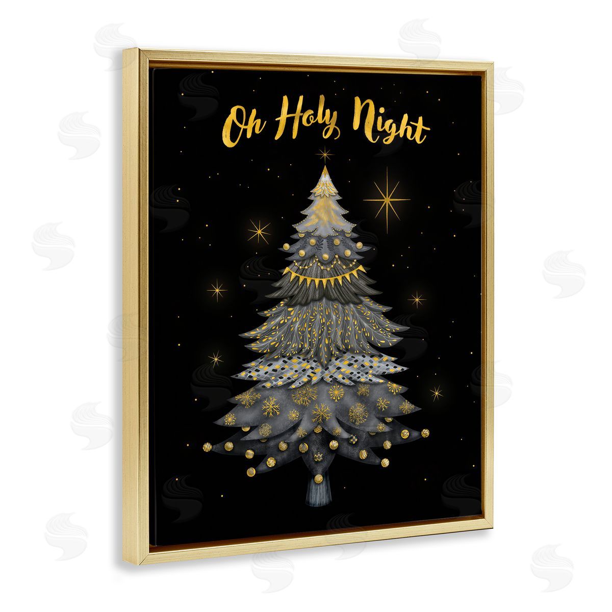 Oh Holy Night Winter Tree Gold Floating Frame Canvas Wall Art, Home Decor by Darlene Seale