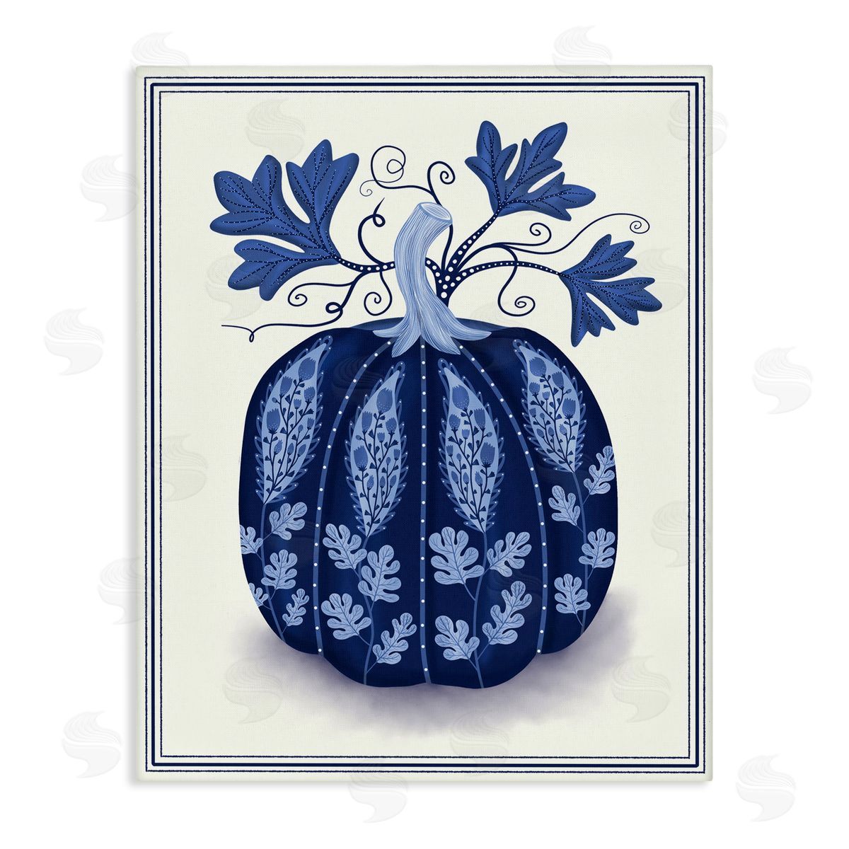 Folk Pattern Fall Pumpkin Canvas Wall Art, Home Decor by Darlene Seale